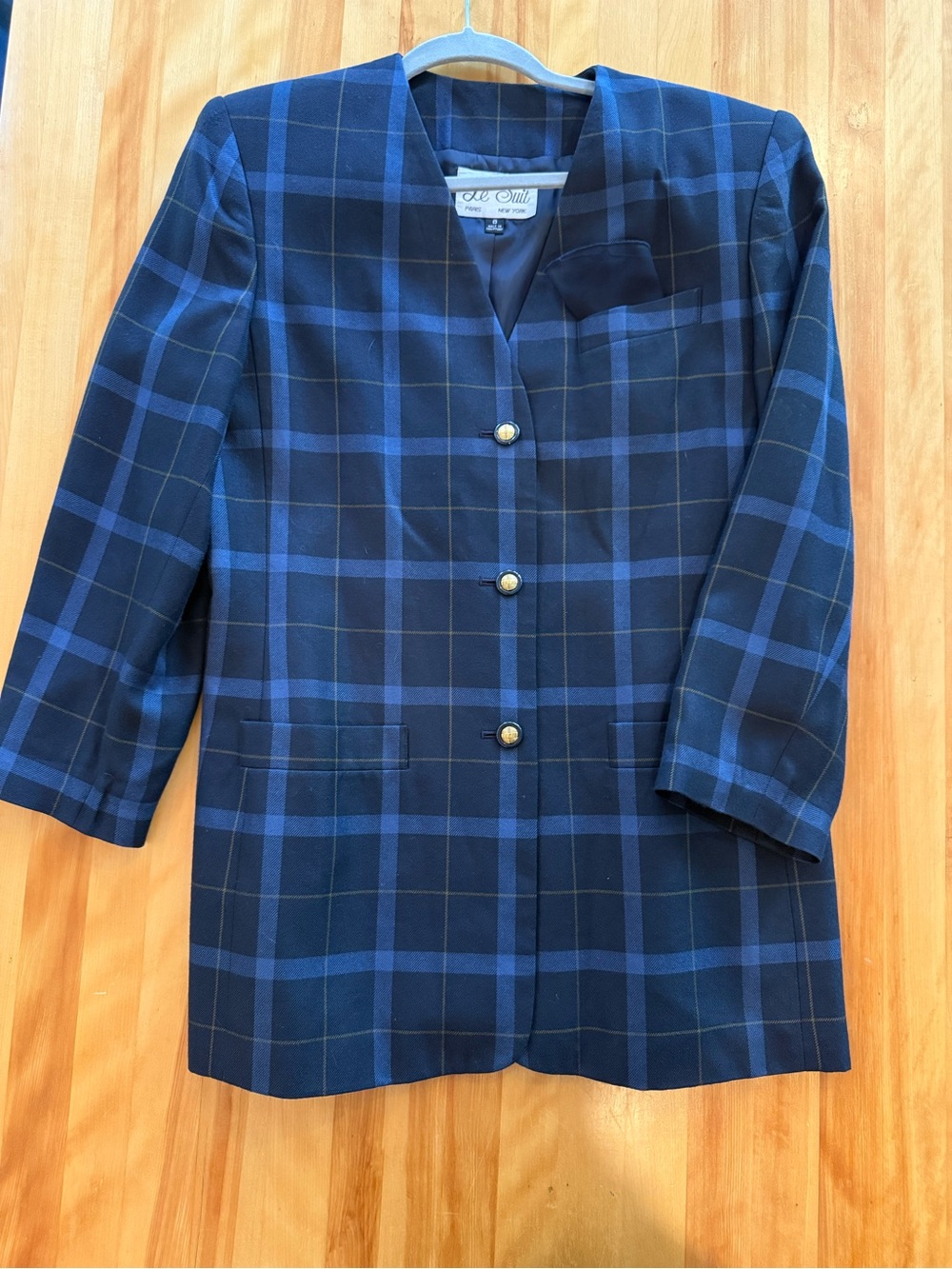 Le Suit Navy Plaid Women's Blazer